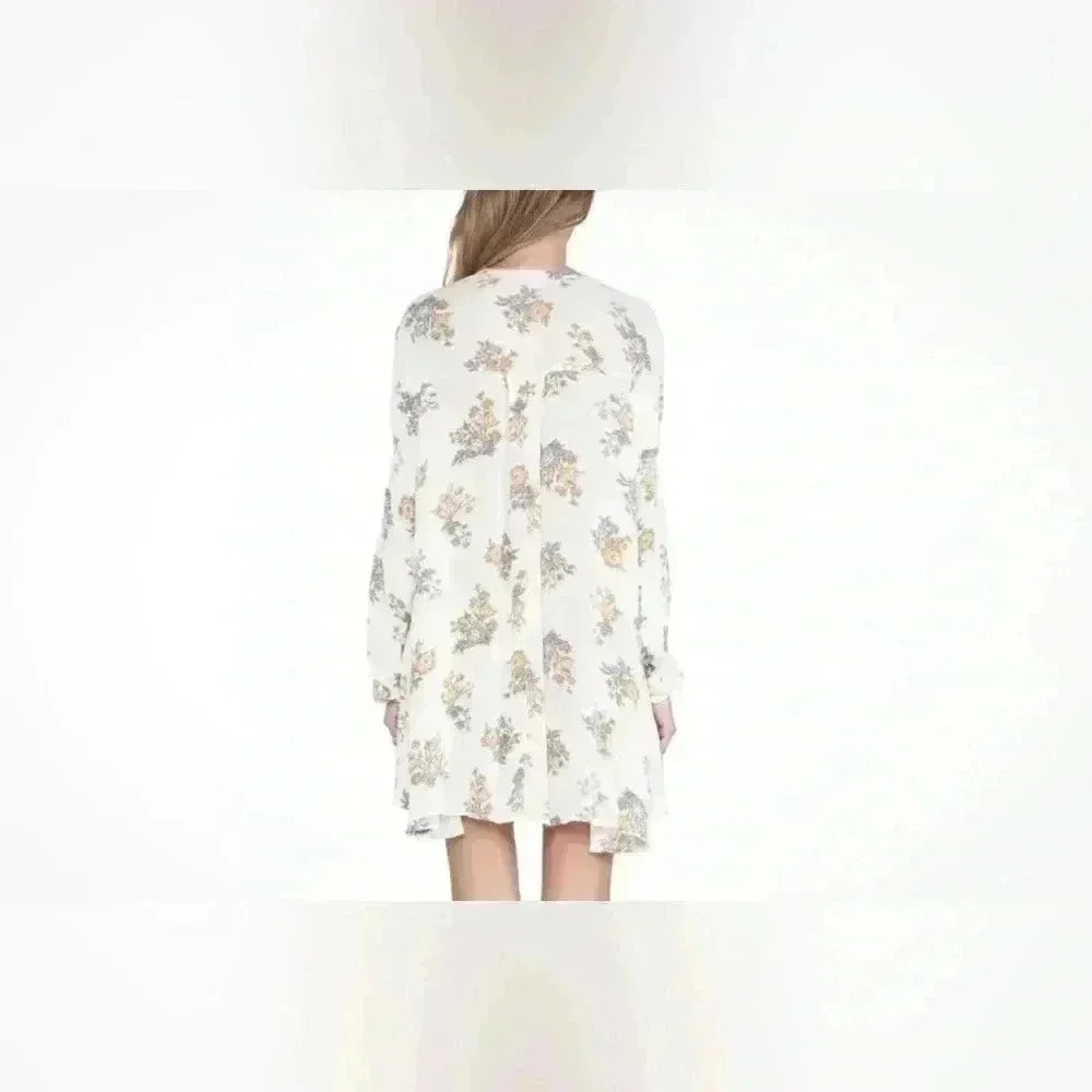 Free People White Gardenia Retro Swing Tunic Mini Dress Floral Long Sleeve M - Picture 5 of 7